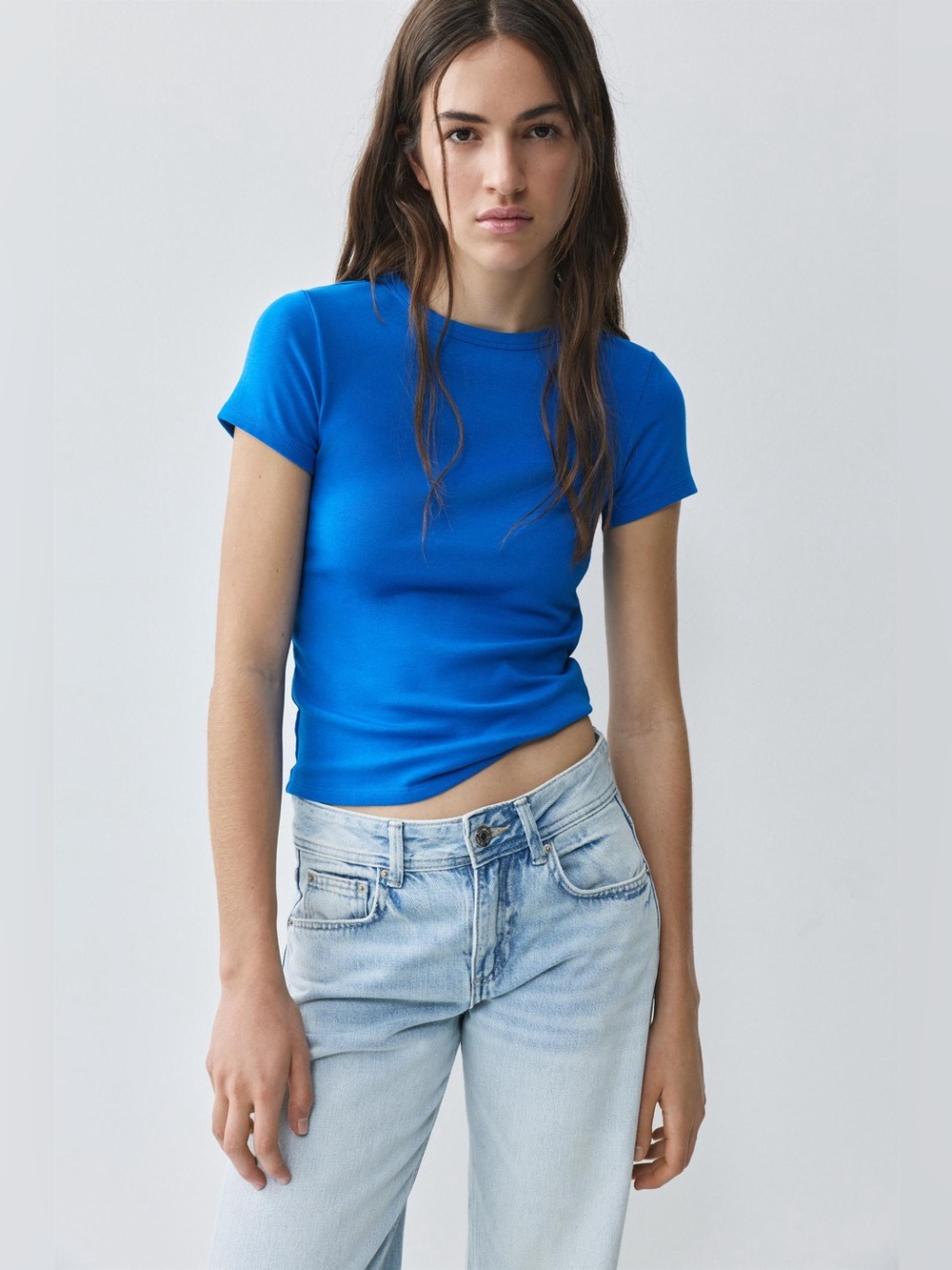 Pull&Bear Royal Blue Fitted Short Sleeve Crewneck Tee